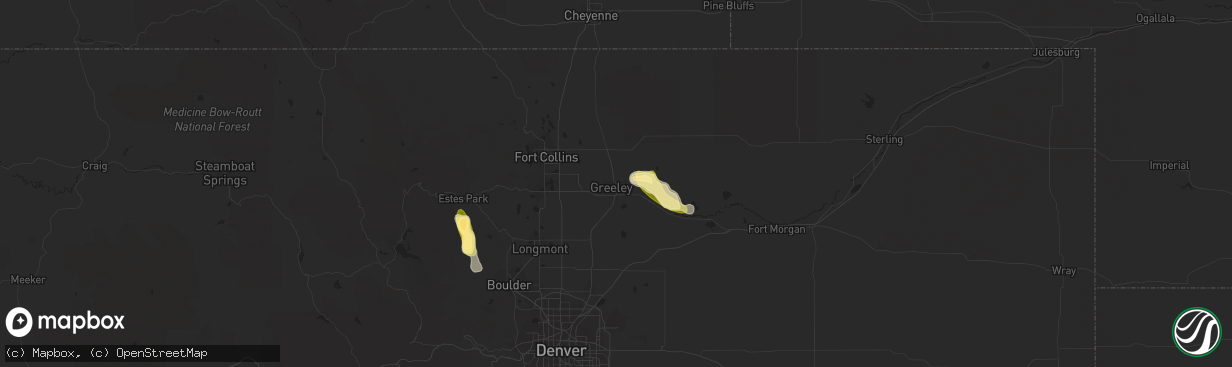 Hail map in Greeley, CO on August 16, 2015