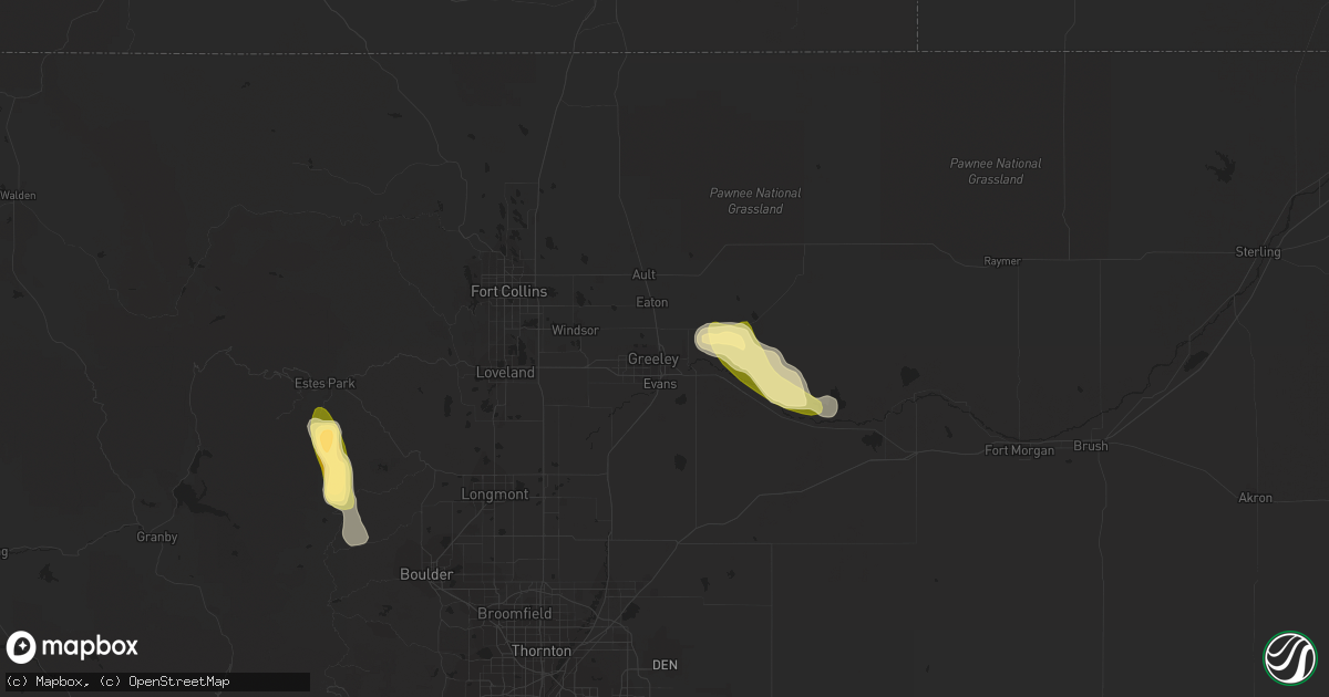 Hail map in Greeley, CO on August 16, 2015
