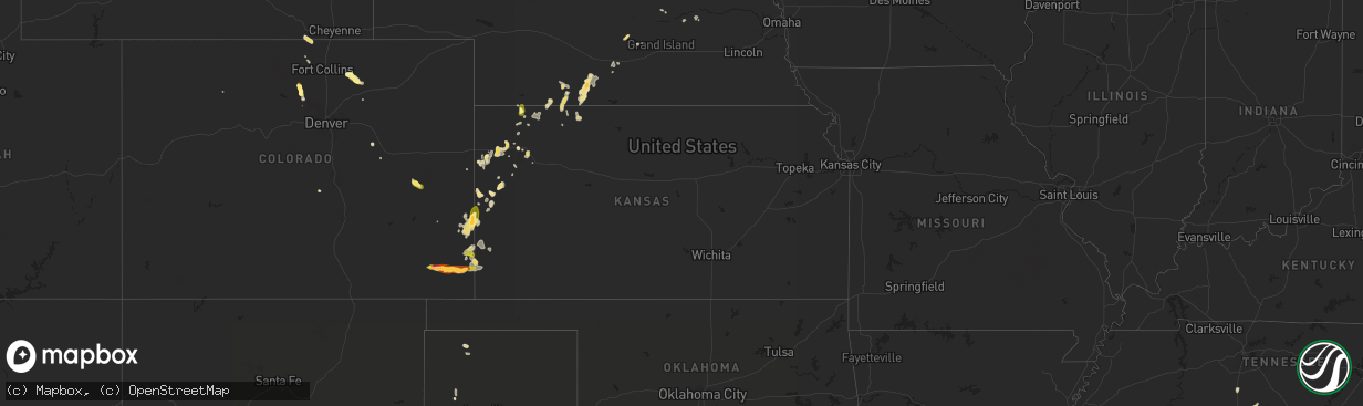 Hail map in Kansas on August 16, 2015