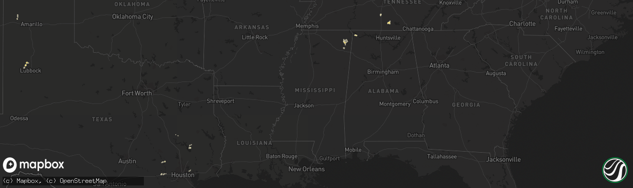 Hail map in Mississippi on August 16, 2015