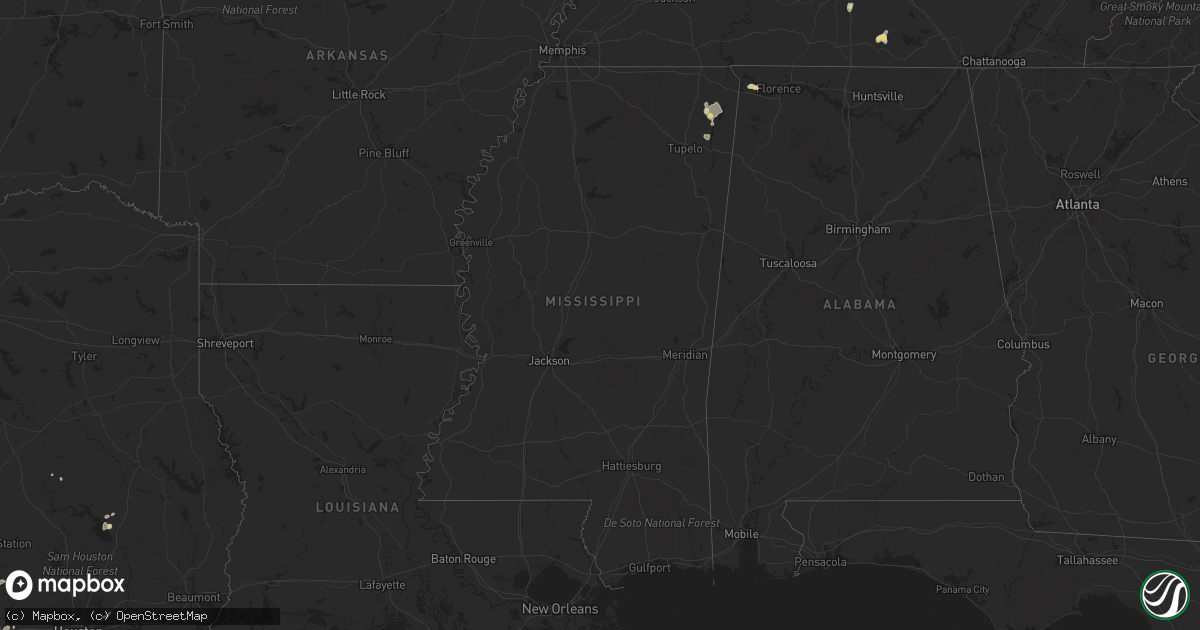 Hail map in Mississippi on August 16, 2015