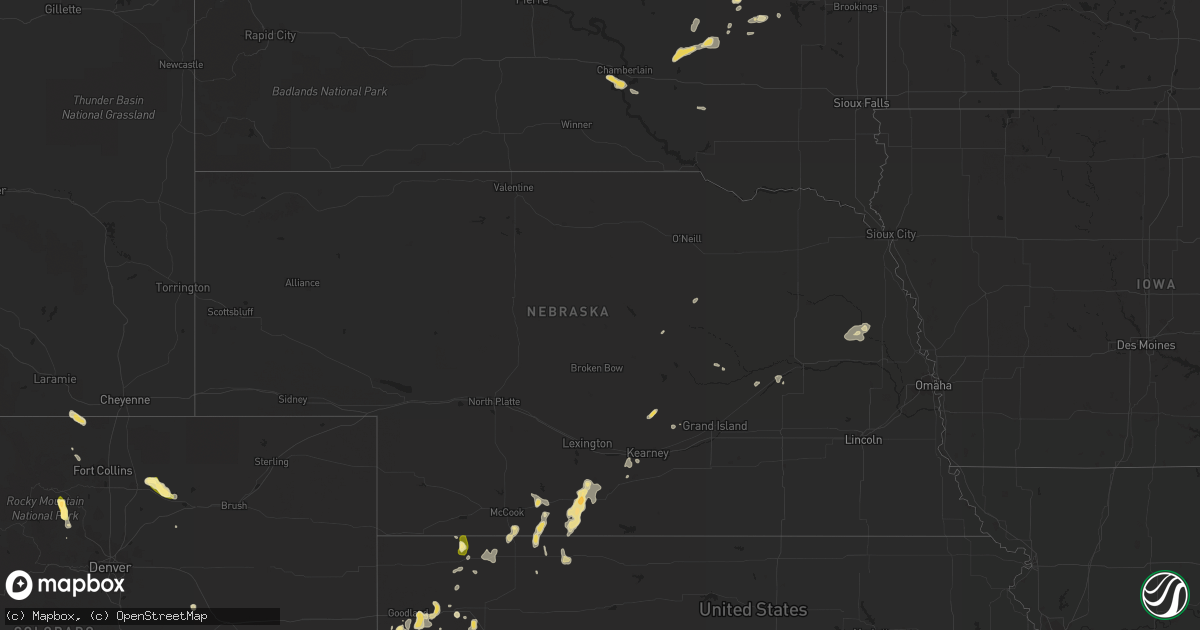 Hail map in Nebraska on August 16, 2015