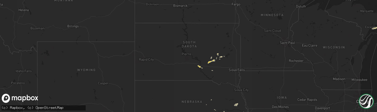 Hail map in South Dakota on August 16, 2015