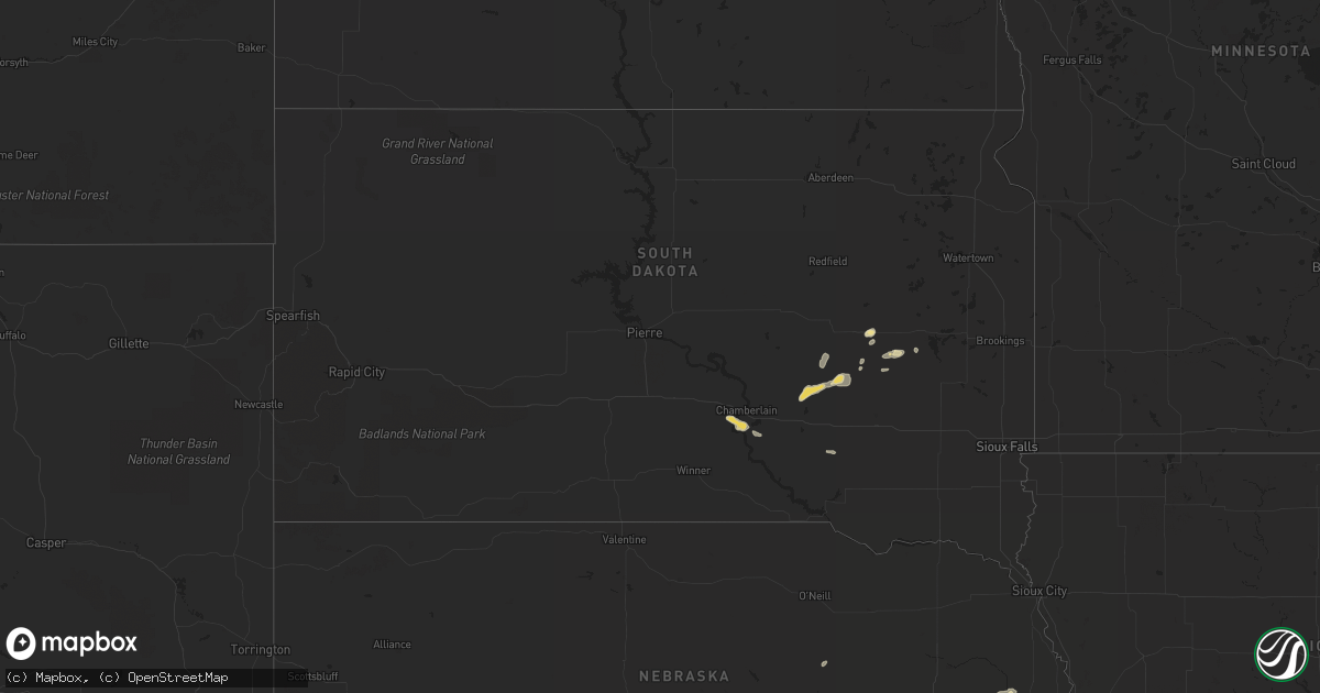 Hail map in South Dakota on August 16, 2015