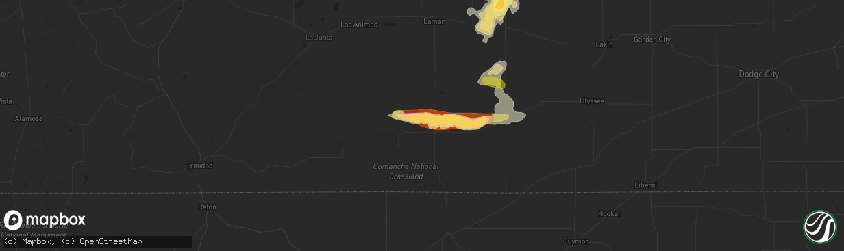 Hail map in Springfield, CO on August 16, 2015