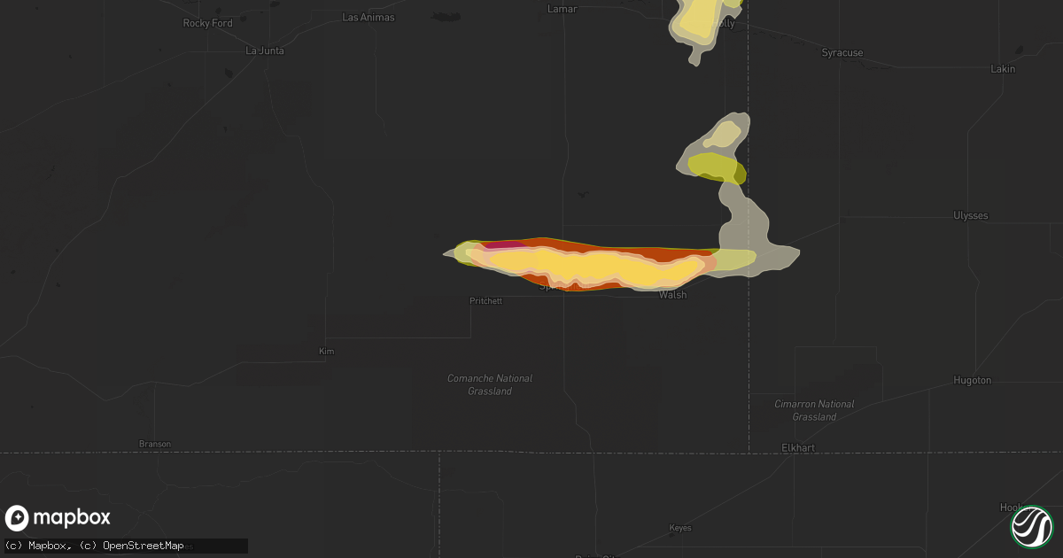 Hail map in Springfield, CO on August 16, 2015