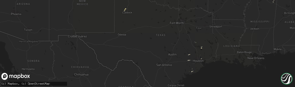 Hail map in Texas on August 16, 2015