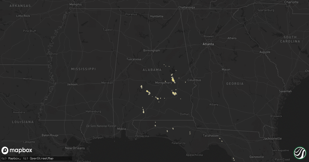 Hail map in Alabama on August 16, 2016