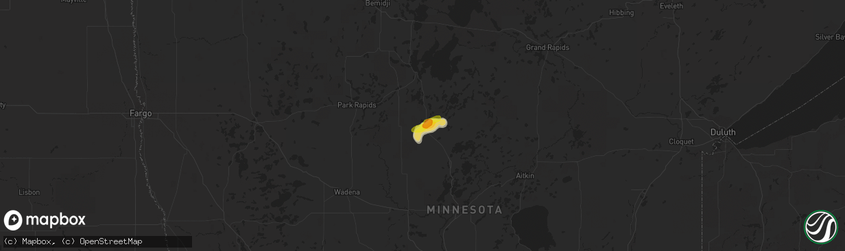 Hail map in Backus, MN on August 16, 2016