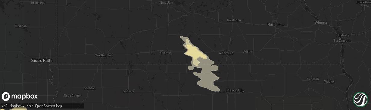 Hail map in Blue Earth, MN on August 16, 2016