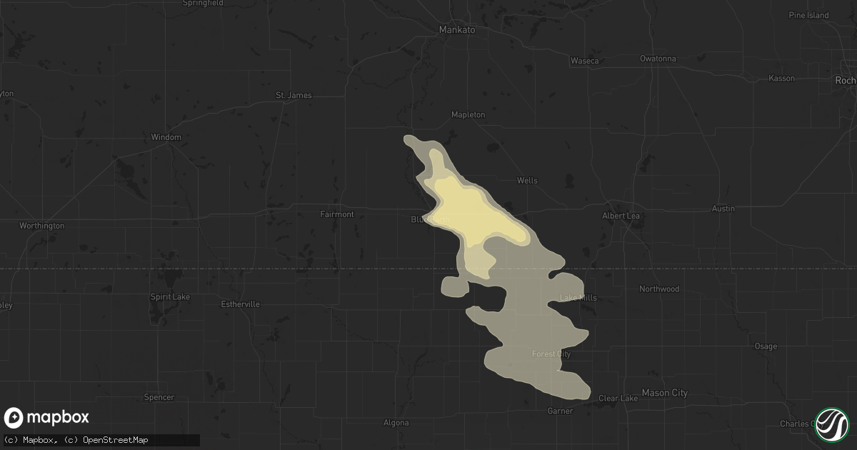 Hail map in Blue Earth, MN on August 16, 2016