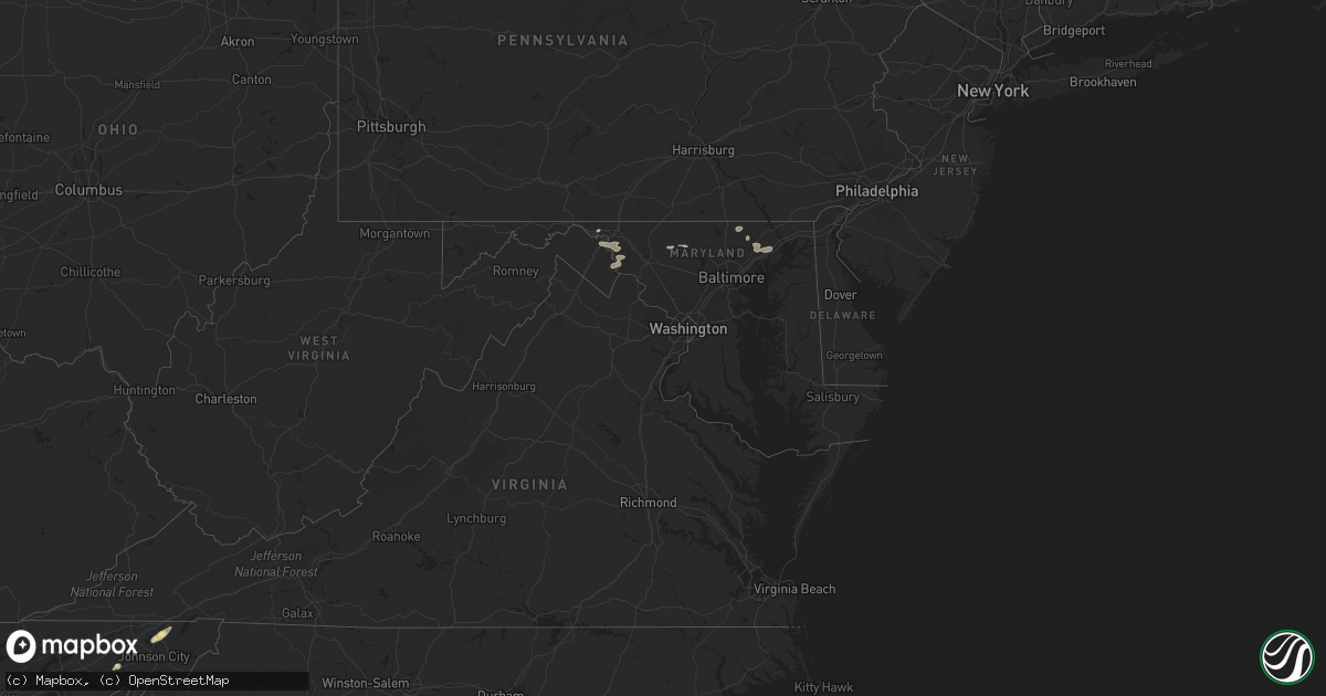 Hail map in Maryland on August 16, 2016