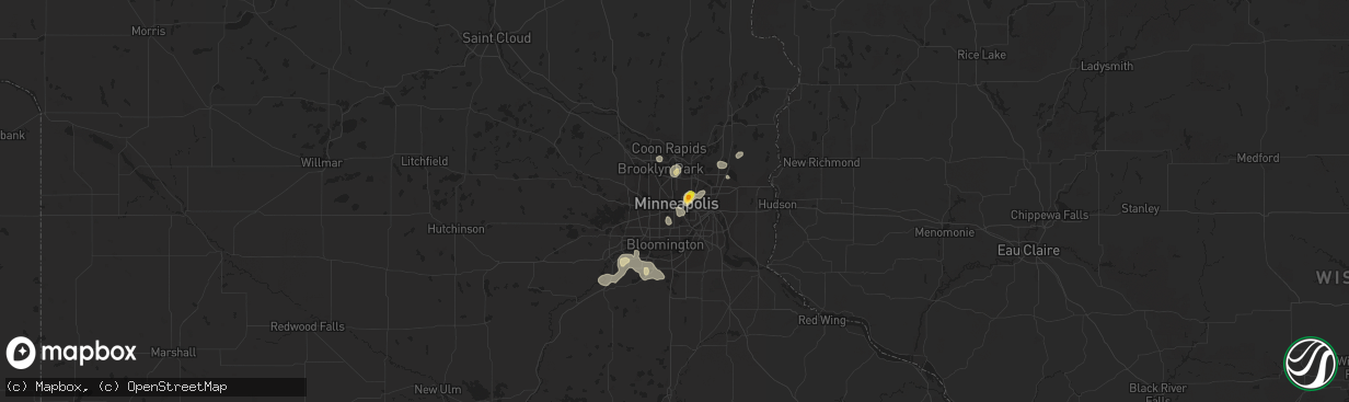 Hail map in Minneapolis, MN on August 16, 2016