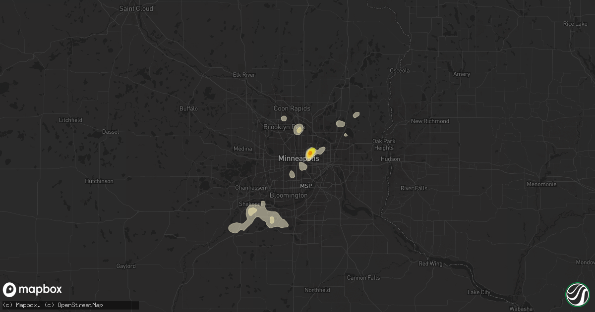 Hail map in Minneapolis, MN on August 16, 2016