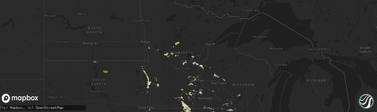 Hail map in Minnesota on August 16, 2016