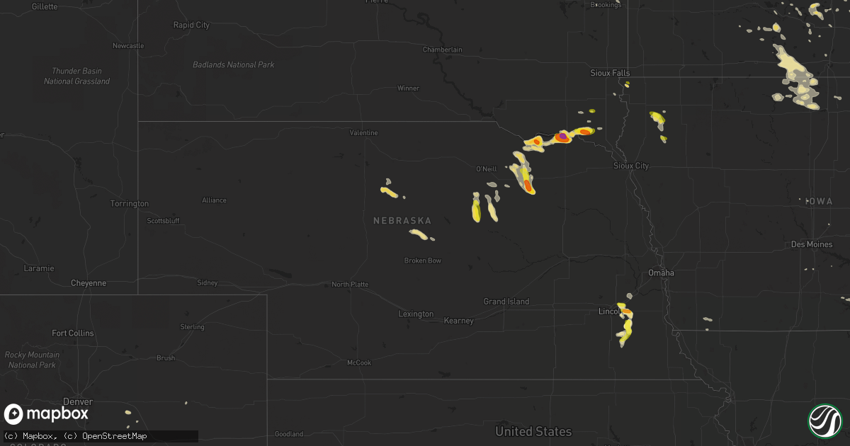 Hail map in Nebraska on August 16, 2016