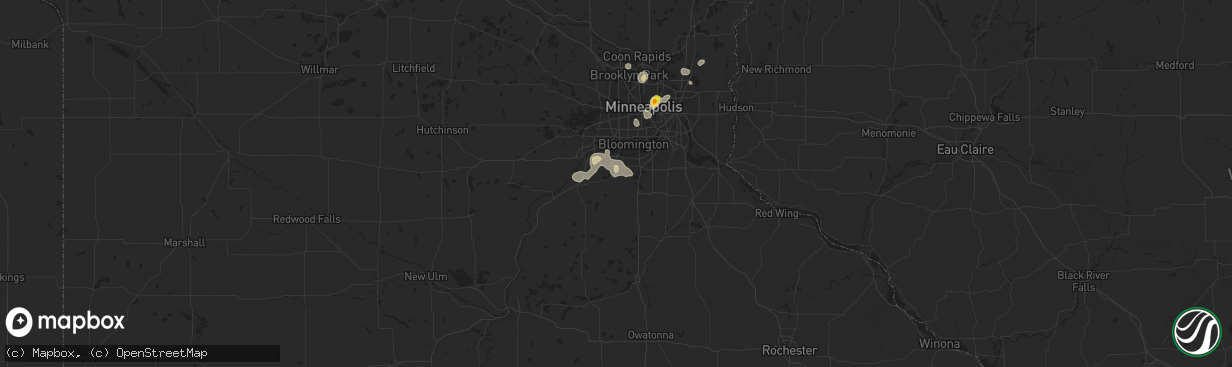 Hail map in Prior Lake, MN on August 16, 2016