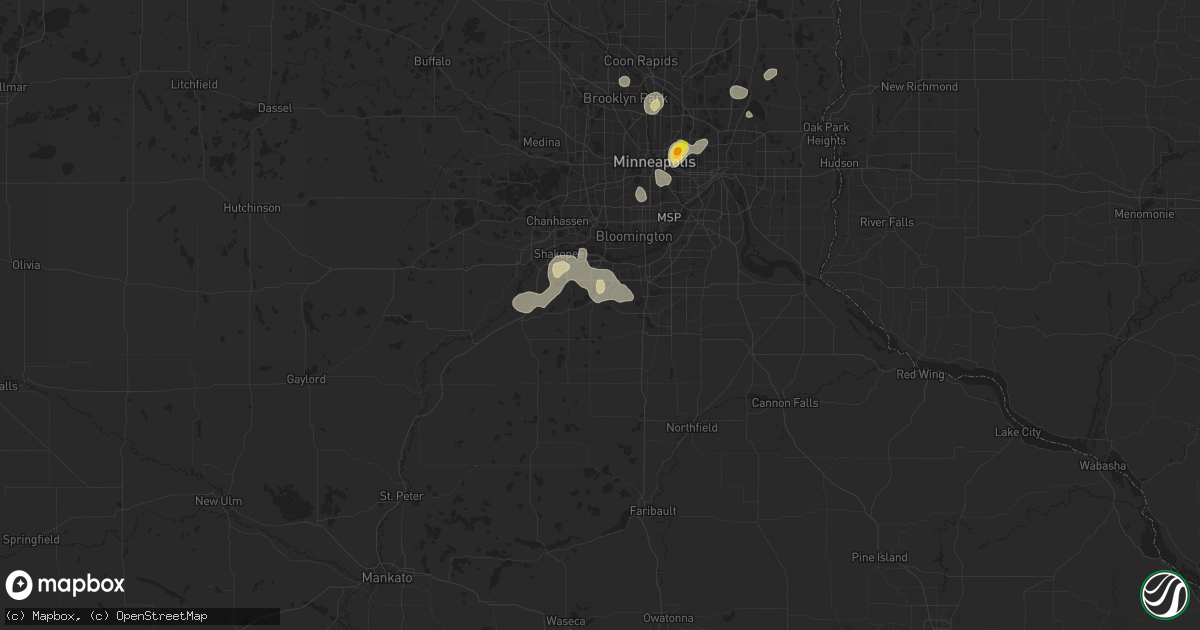 Hail map in Prior Lake, MN on August 16, 2016