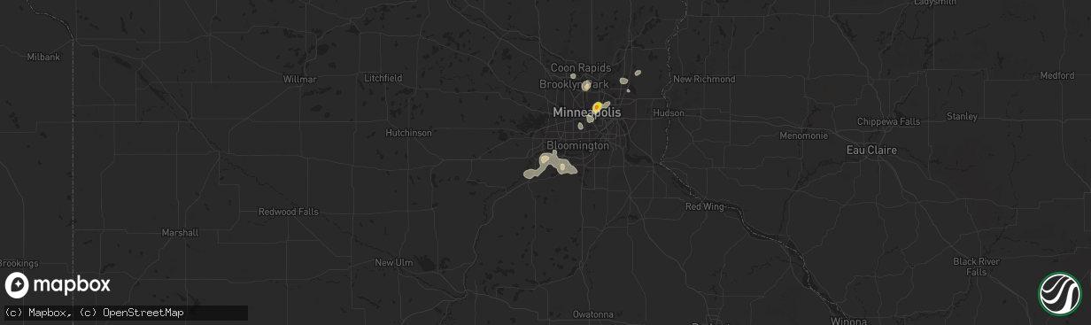 Hail map in Shakopee, MN on August 16, 2016