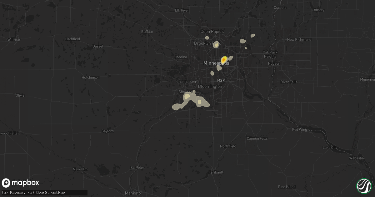 Hail map in Shakopee, MN on August 16, 2016