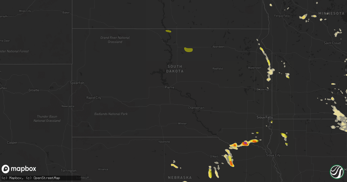 Hail map in South Dakota on August 16, 2016