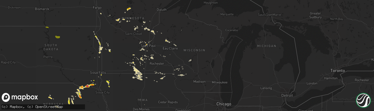 Hail map in Wisconsin on August 16, 2016