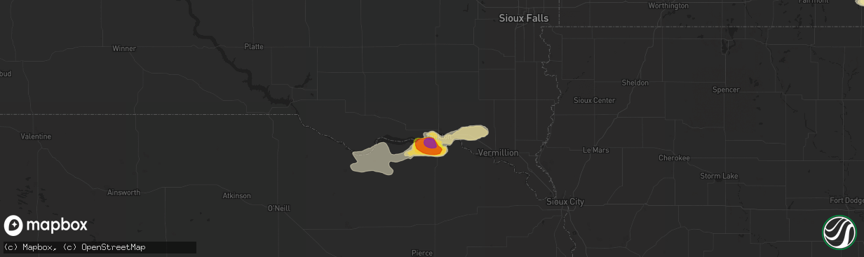 Hail map in Yankton, SD on August 16, 2016