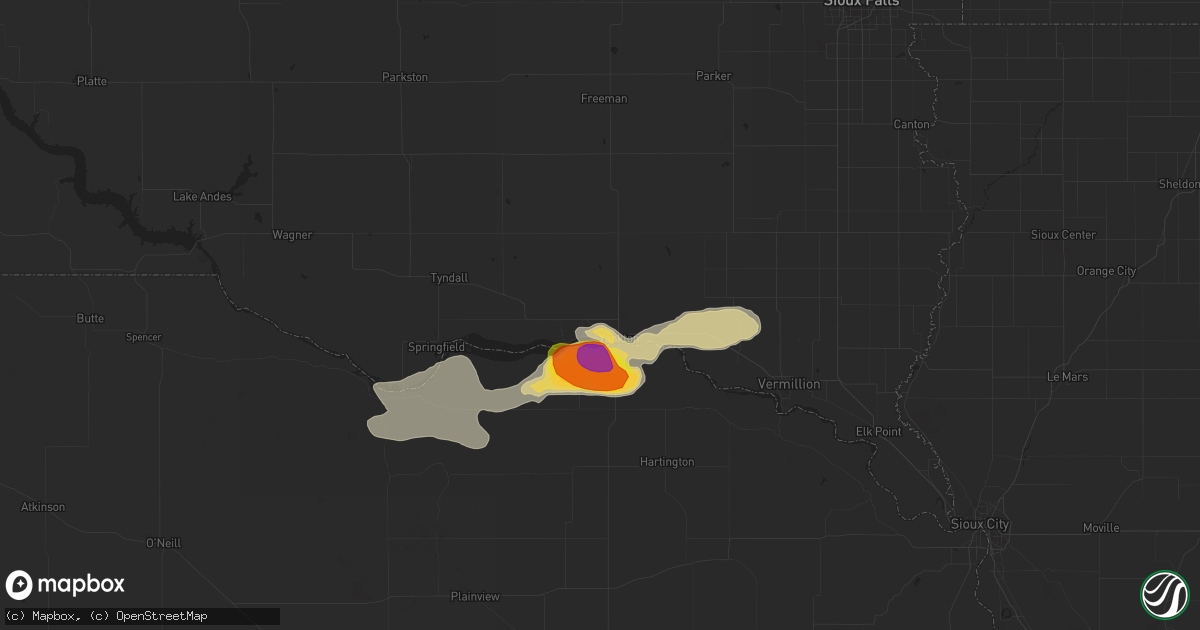 Hail map in Yankton, SD on August 16, 2016