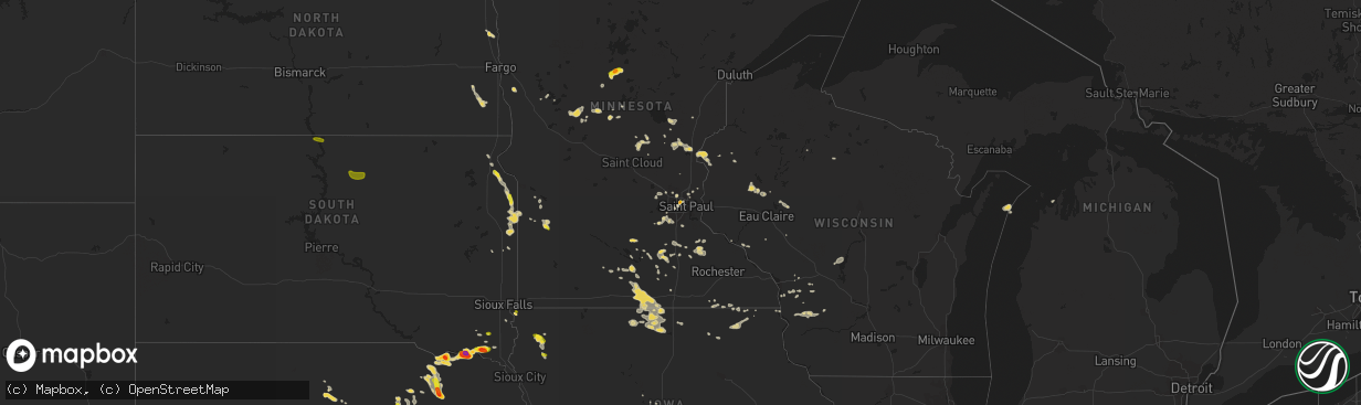 Hail map on August 16, 2016