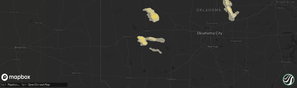 Hail map in Cordell, OK on August 16, 2017