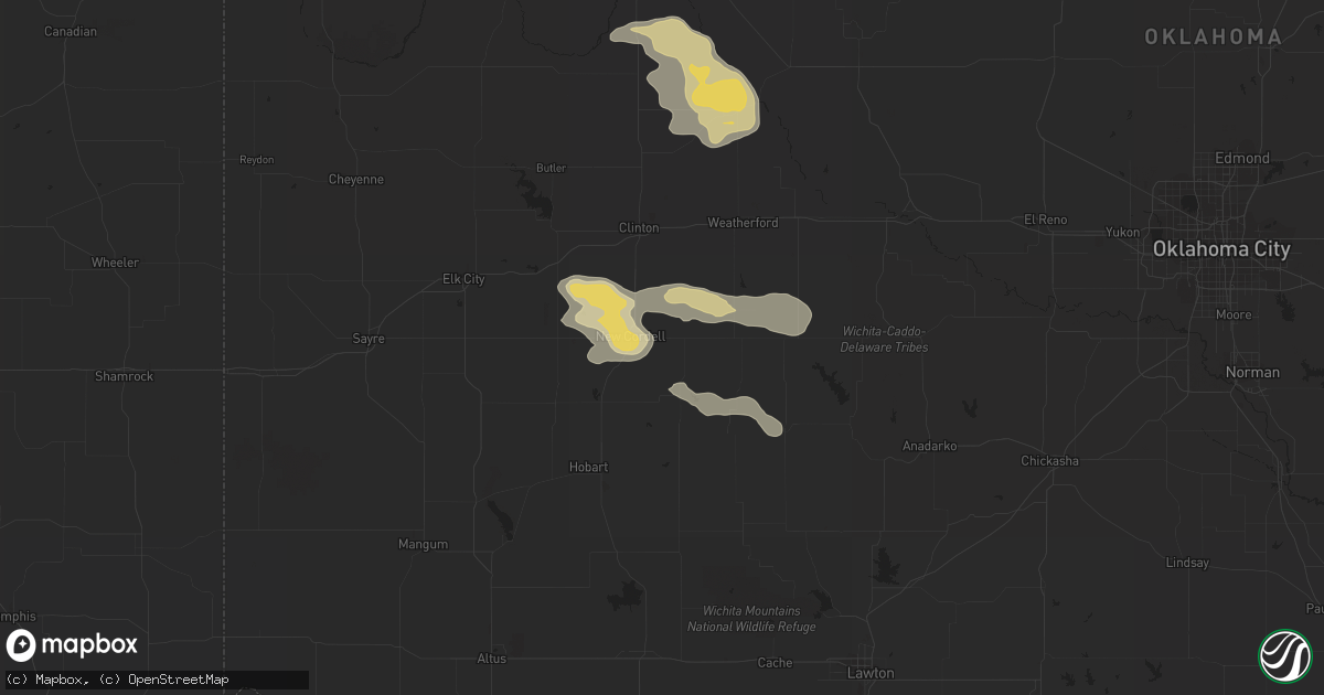Hail map in Cordell, OK on August 16, 2017