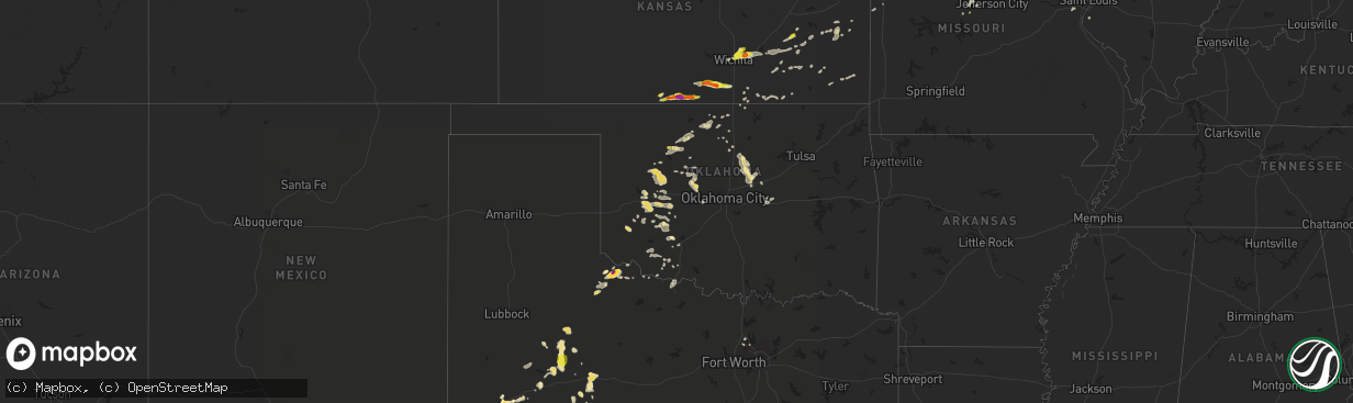 Hail map in Oklahoma on August 16, 2017