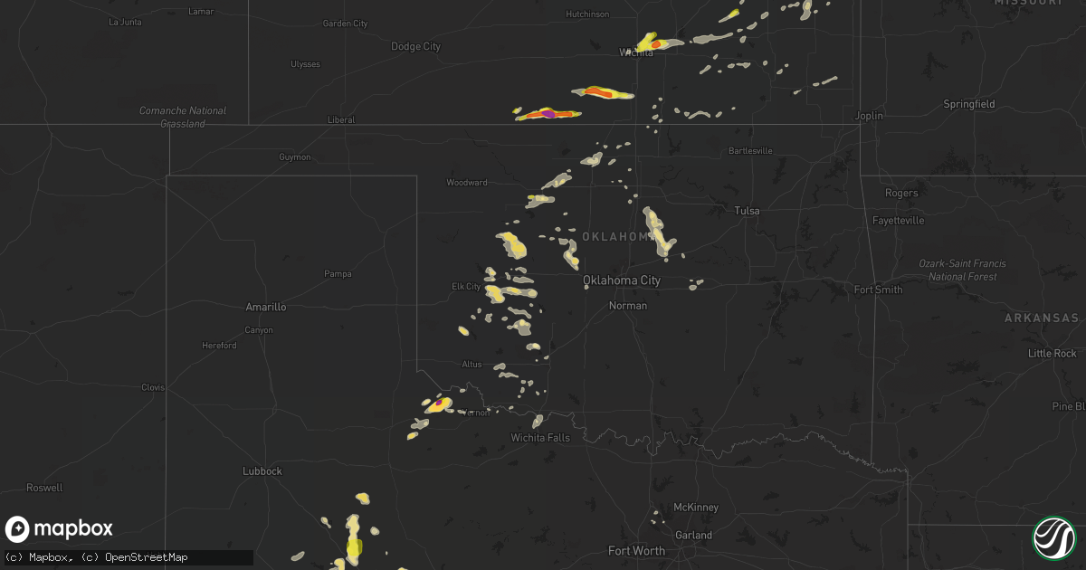 Hail map in Oklahoma on August 16, 2017