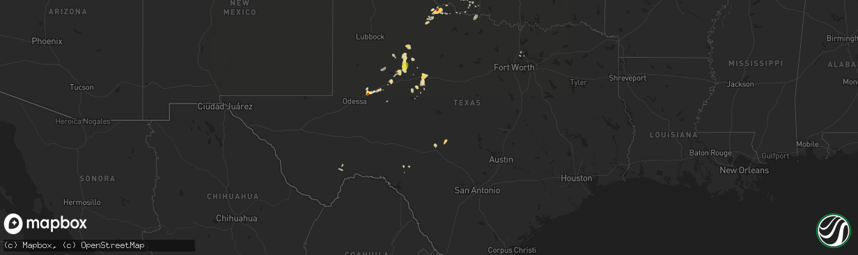 Hail map in Texas on August 16, 2017