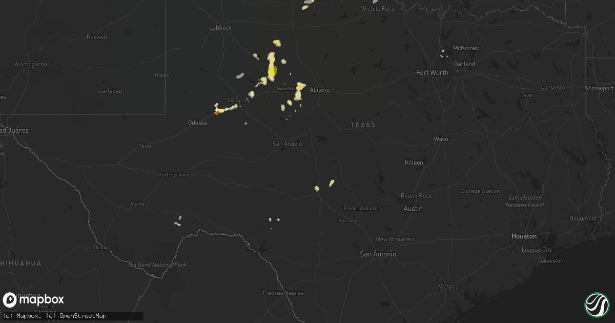Hail map in Texas on August 16, 2017