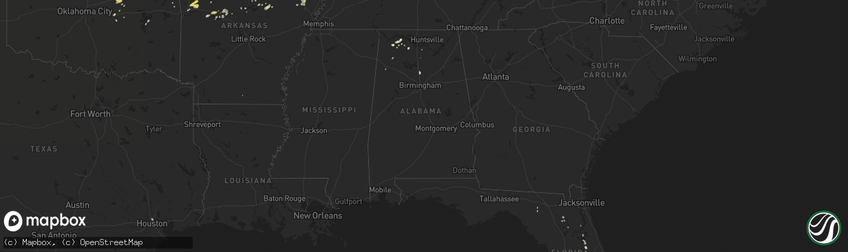 Hail map in Alabama on August 16, 2018