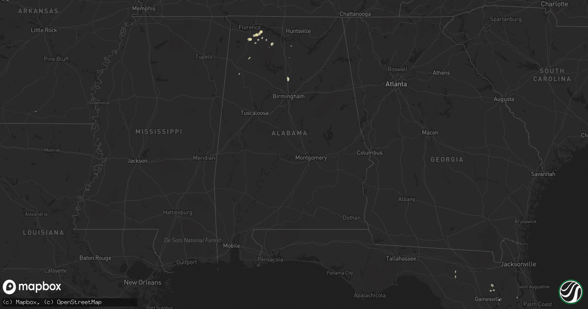 Hail map in Alabama on August 16, 2018