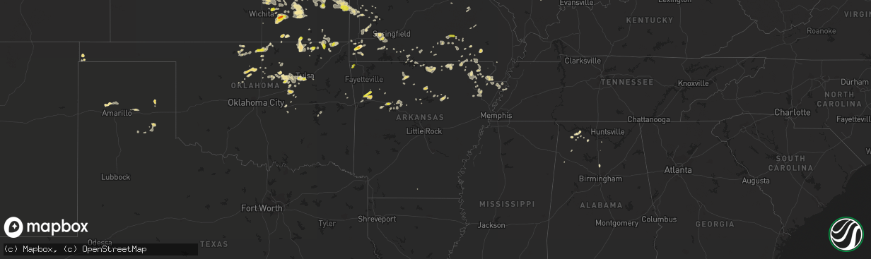 Hail map in Arkansas on August 16, 2018