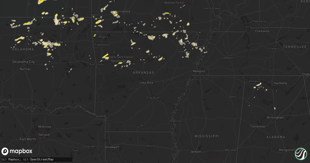 Hail map in Arkansas on August 16, 2018