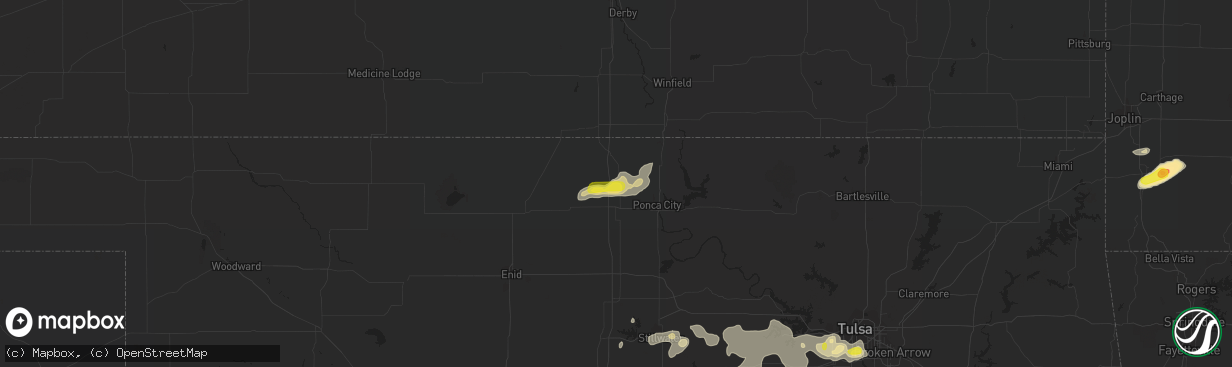 Hail map in Blackwell, OK on August 16, 2018