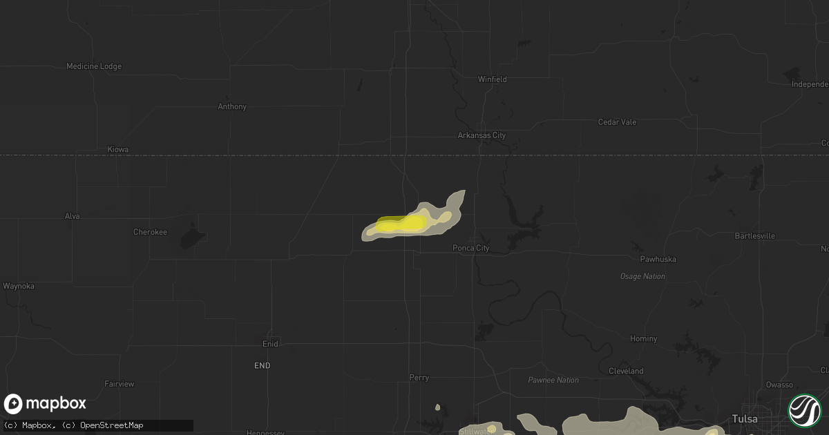 Hail map in Blackwell, OK on August 16, 2018