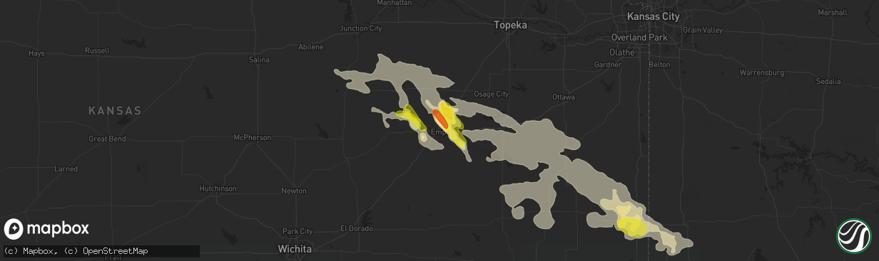 Hail map in Emporia, KS on August 16, 2018