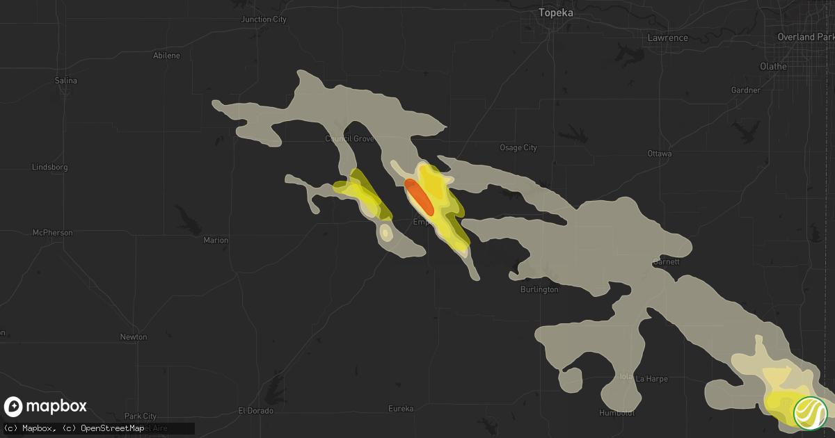 Hail map in Emporia, KS on August 16, 2018