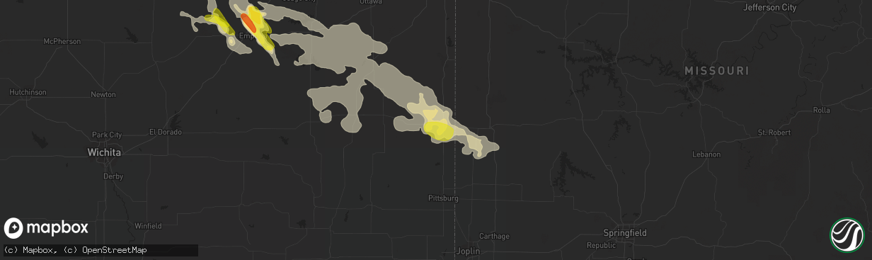 Hail map in Fort Scott, KS on August 16, 2018