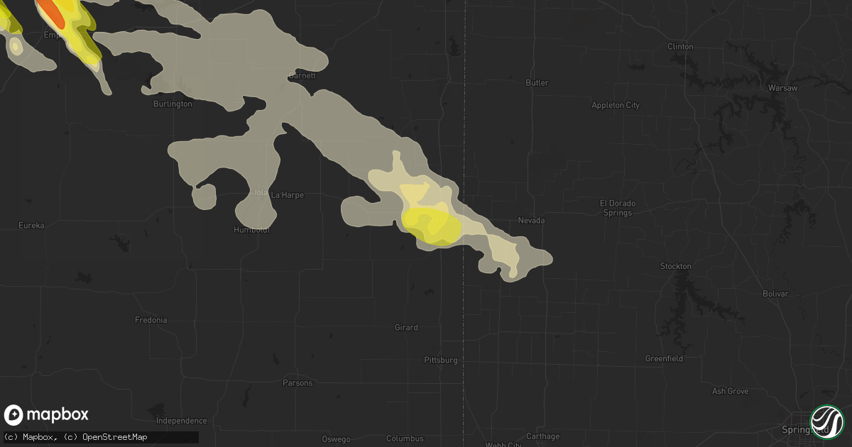 Hail map in Fort Scott, KS on August 16, 2018