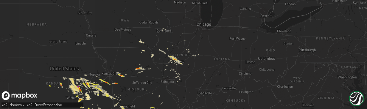 Hail map in Illinois on August 16, 2018