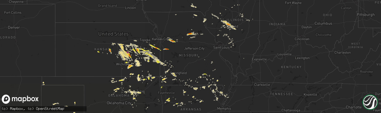 Hail map in Missouri on August 16, 2018