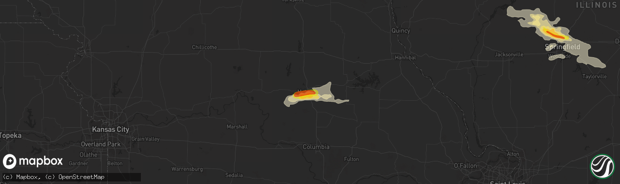 Hail map in Moberly, MO on August 16, 2018