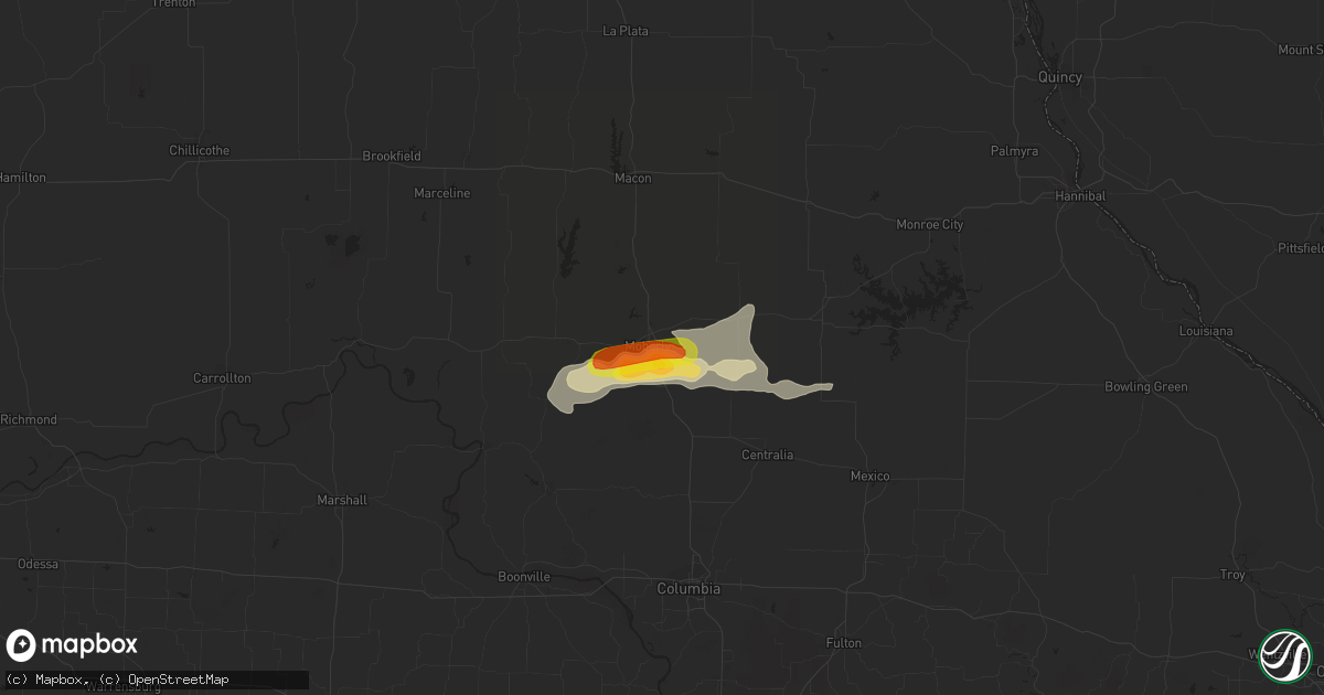 Hail map in Moberly, MO on August 16, 2018