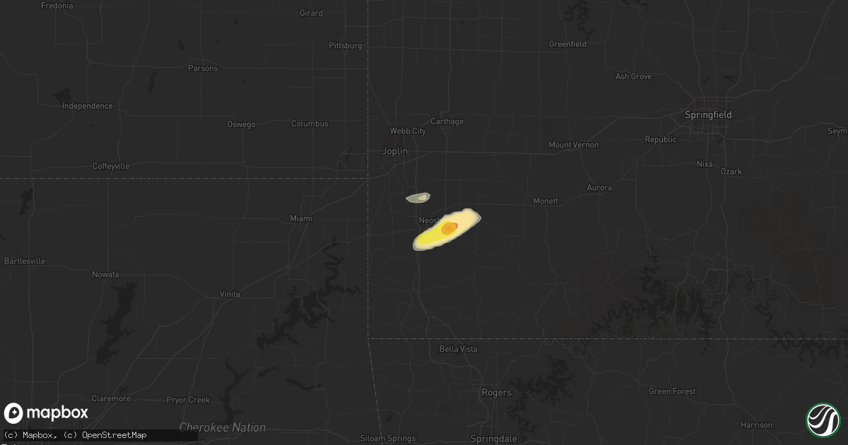 Hail map in Neosho, MO on August 16, 2018